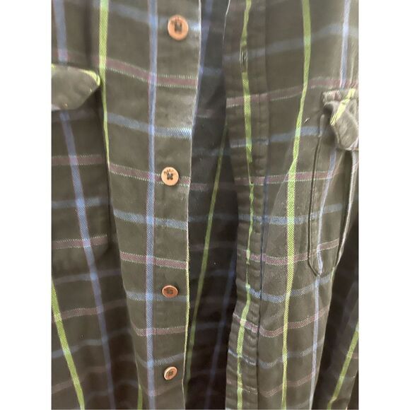 Tony Hawk Medium Plaid Flannel Collared Long Sleeve Button up Blue Green - Picture 8 of 11